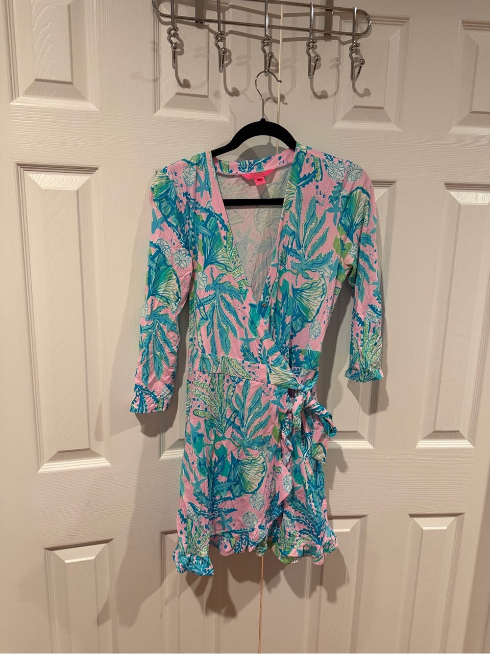 Lilly Pulitzer Pink & Teal Tropical Wrap/ Romper Dress
